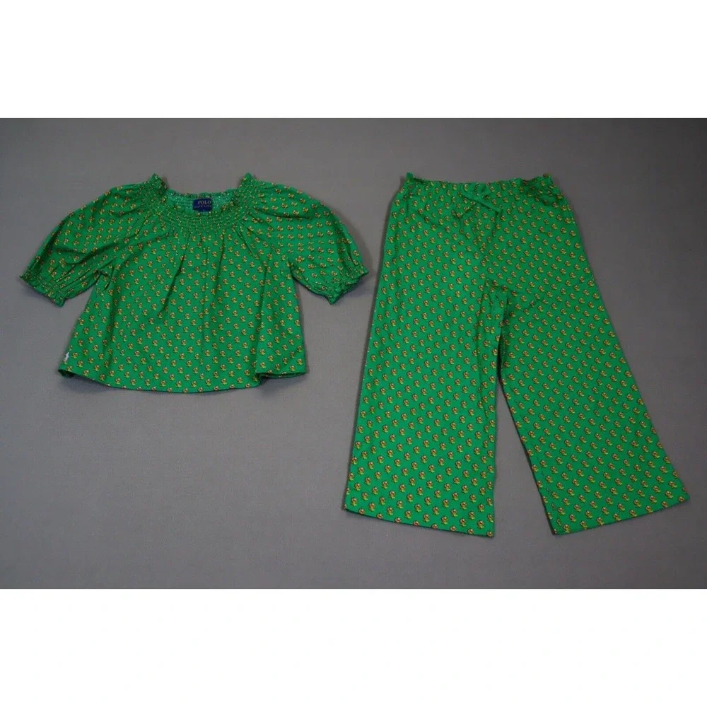 Polo Ralph Lauren Girl's Floral Smocked Cotton Top‎ and Pant Set Size 5